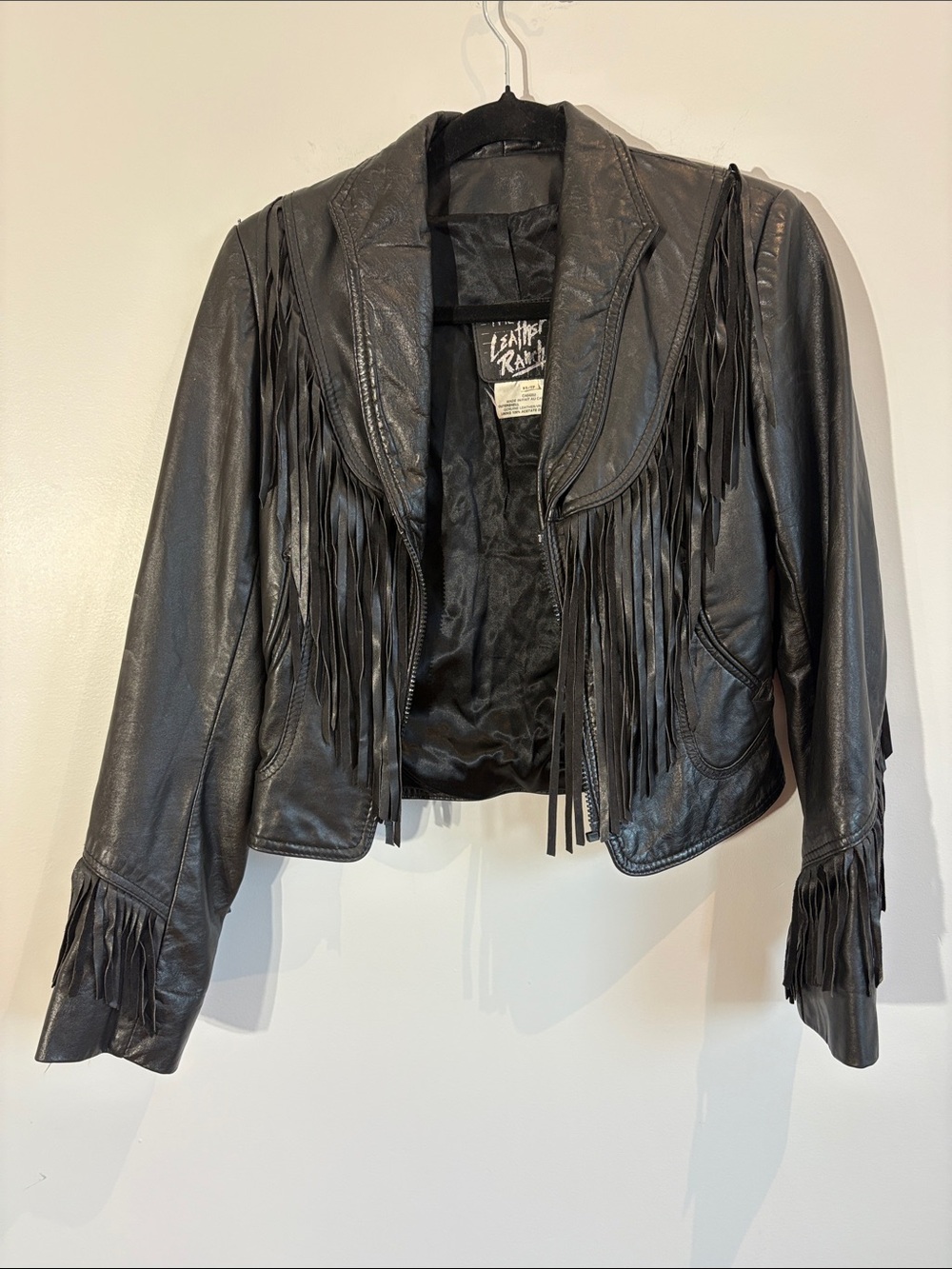 Vintage Leather Ranch Black Genuine Leather Fringe